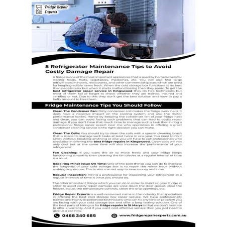 5 Refrigerator Maintenance Tips to Avoid Costly Damage Repair | PDF