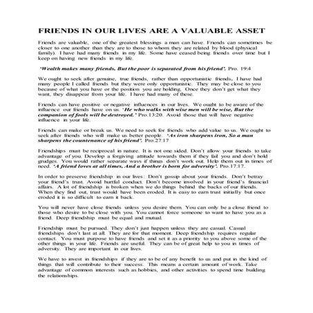 Friends in Our Lives are a Valuable Asset | DOCX