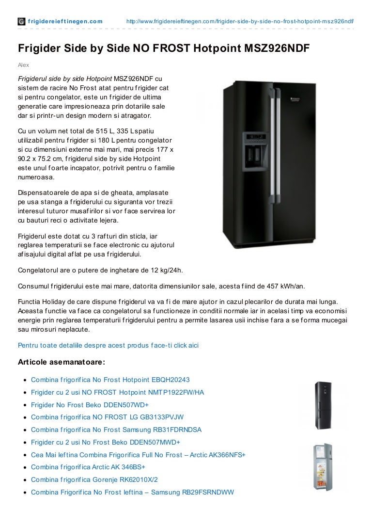 Frigidereieftinegen Com Frigider Side By Side No Frost Hotpoint Msz92