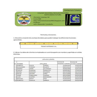 FÓRMULAS Y FUNCIONES, EXPLICACIÓN. 