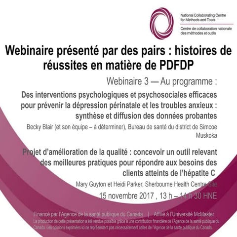 Webinaire présenté par des pairs : histoires de réussites en matière de PDFDP...