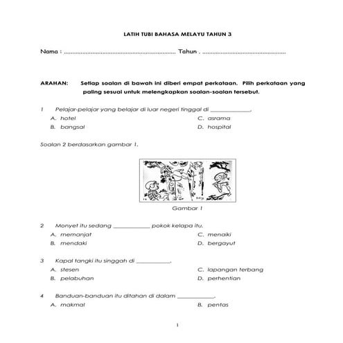 Latihan Bahasa Melayu Tahun 3 SKSU