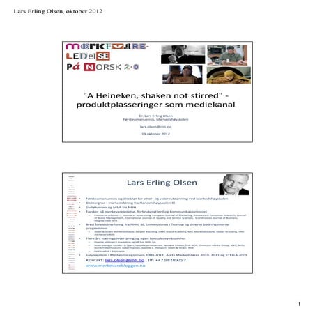 Produktplasseringer, frokostseminar  19.10.2012