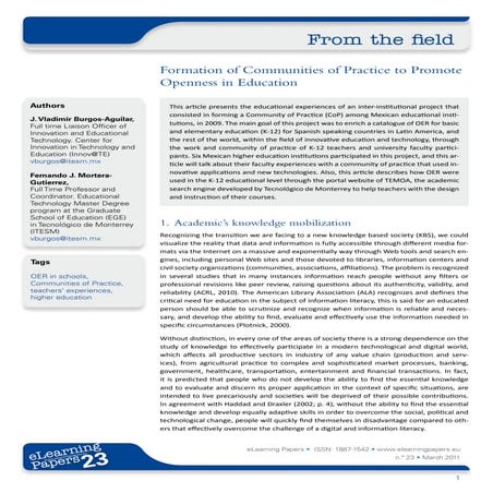 Formation of Communities of Practice to Promote Openness in Education