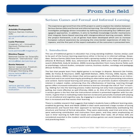 Serious Games and Formal and Informal Learning