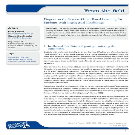 Fingers on the Screen: Game-Based Learning for Students with Intellectual Dis...