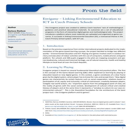 Envigame – Linking Environmental Education to ICT in Czech Primary Schools 