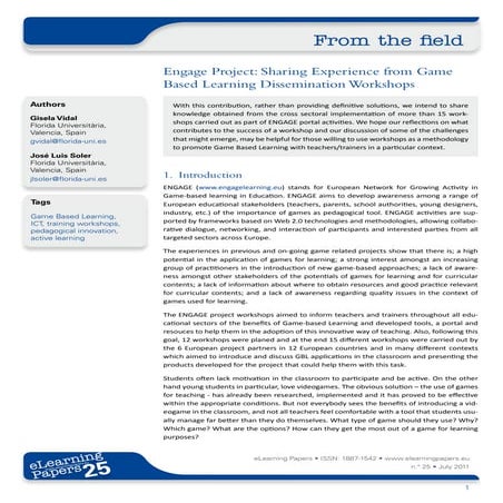 Engage Project: Sharing Experience from Game Based Learning Dissemination Wor...