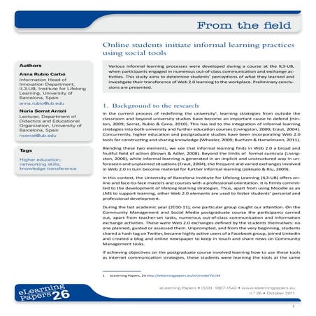 Online students initiate informal learning practices using social tools