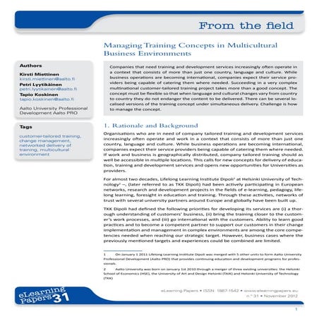 Managing Training Concepts in Multicultural Business Environments