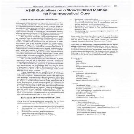 From ashp guidelines on standardized method for pharmaceutical care | PDF