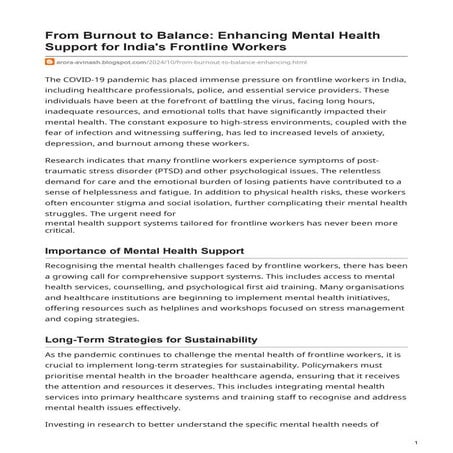 From Burnout to Balance: Enhancing Mental Health Support for India's Frontlin...