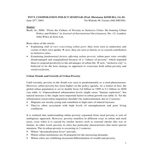 From the Culture of Poverty to Inclusive Cities