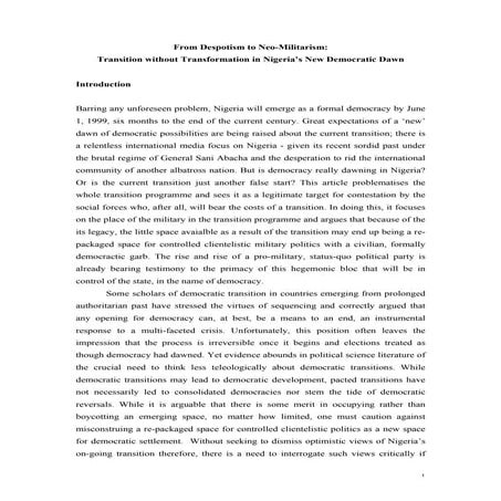 From despotism to neo militarism - transition without transformation in niger...