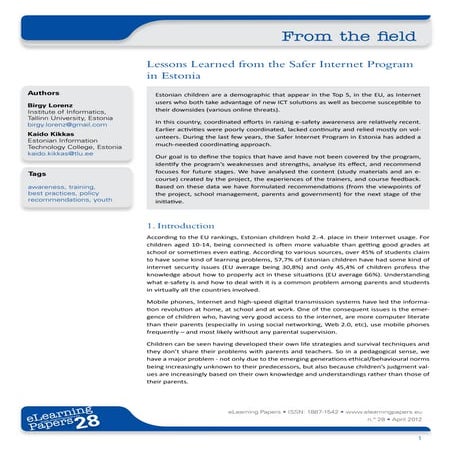 Lessons Learned from the Safer Internet Program in Estonia