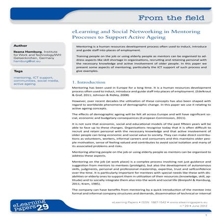 eLearning and Social Networking in Mentoring Processes to Support Active Ageing