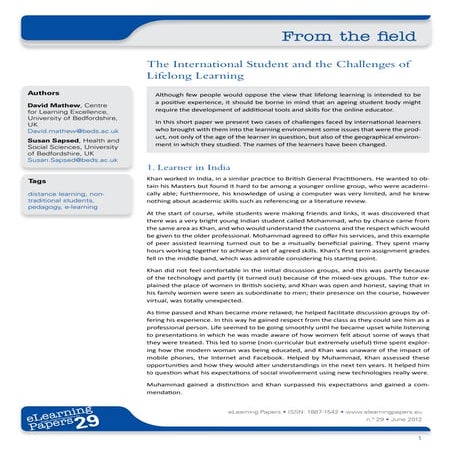 The International Student and the Challenges of Lifelong Learning