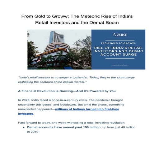 From Gold to Groww: The Meteoric Rise of India’s Retail Investors and ...