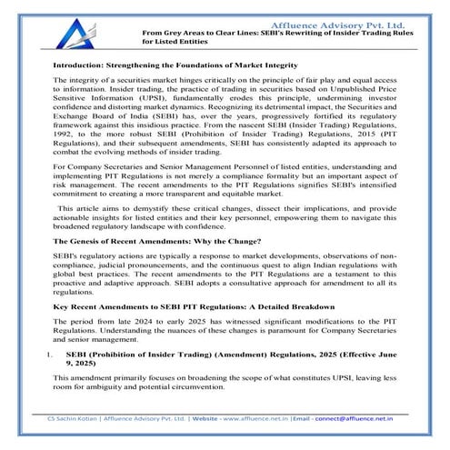 From Grey Areas to Clear Lines SEBI’s Rewriting of Insider Trading Rules for ...