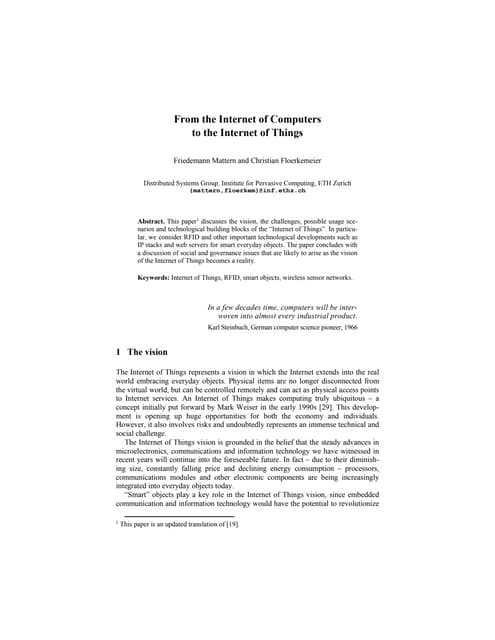 From the Internet of Computers to the Internet of Things