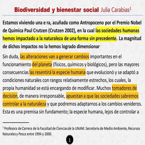 Biodiversidad y bienestar social Julia Carabias
