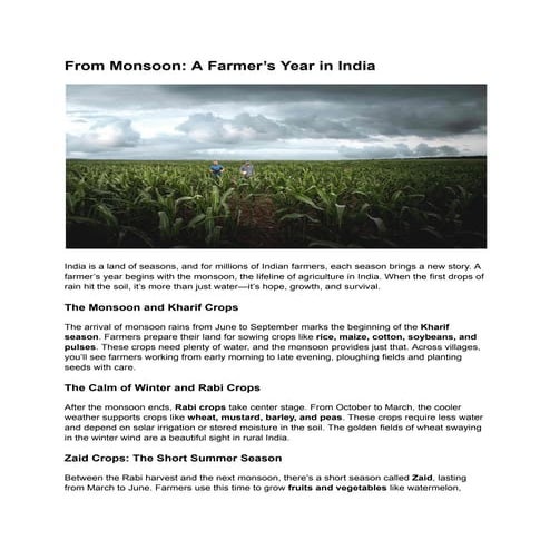 Agriculture seasons in India & crops sowing | PDF