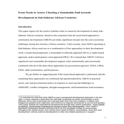 From Needs To Assets Charting A Sustainable Path Towards Development In Sub Saharan African Countries (C Russell)