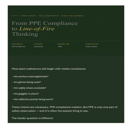 From PPE Compliance to Line-of-Fire Thinking: EHS Walkdowns for ...