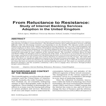 From reluctance to resistance study of internet banking services adoption in ...