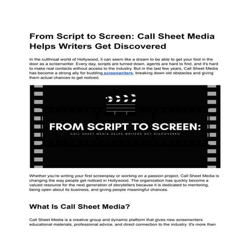 Launch Your Writing Career with Call Sheet Media’s Script Showcases