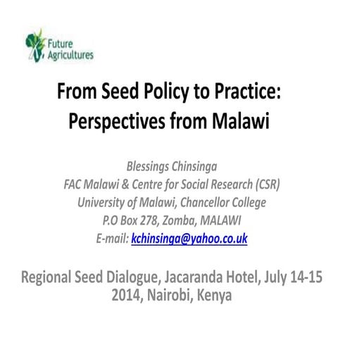 From Seed Policy to Practice: Perspectives from Malawi