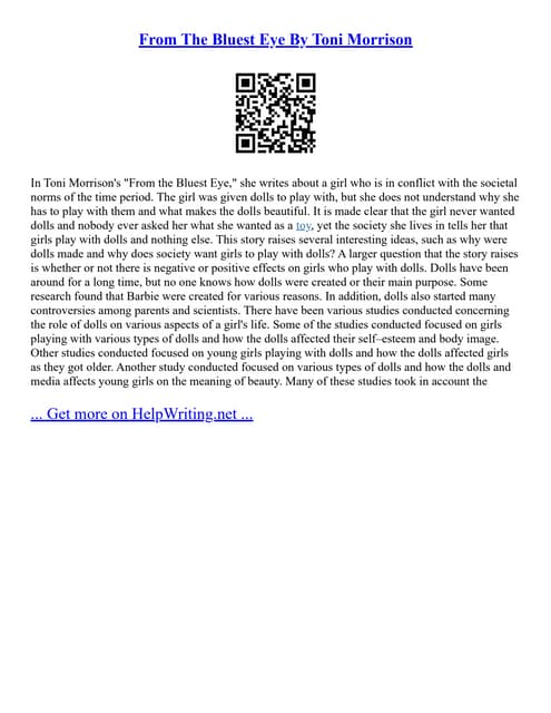 From The Bluest Eye By Toni Morrison