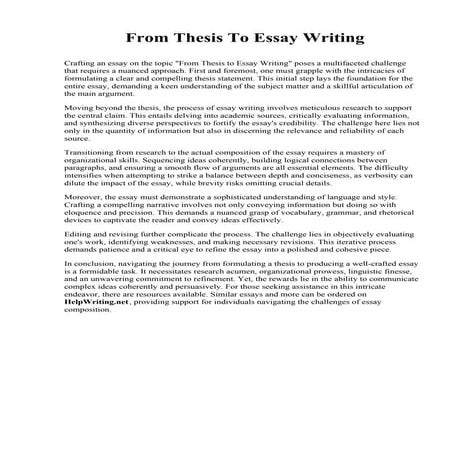 From Thesis To Essay Writing. Samaritan Hospital School of Nursing