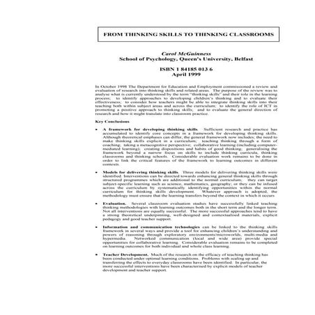 From Thinking Skills To Thinking Classrooms