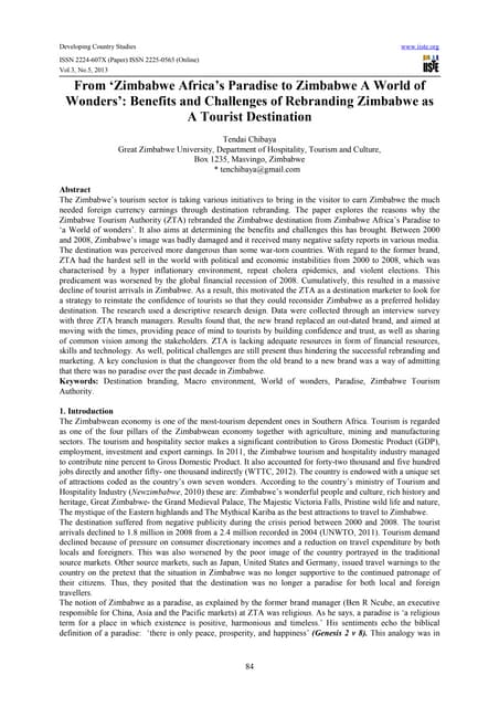 From ‘zimbabwe africa’s paradise to zimbabwe a world of wonders’， benefits and challenges of rebranding zimbabwe as a tourist destination
