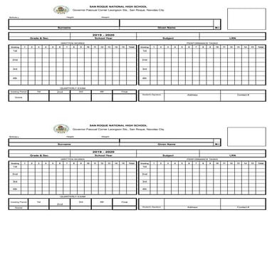 MAPEH class record (Front) | PDF