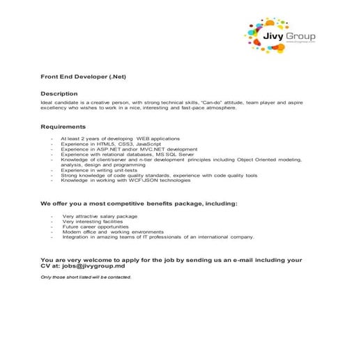 Front end developer (.net) 