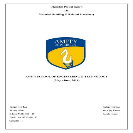 Internship Report on Material Handling and Machinery