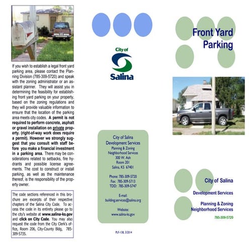 City of Salina Brochure - Front Yard Parking
