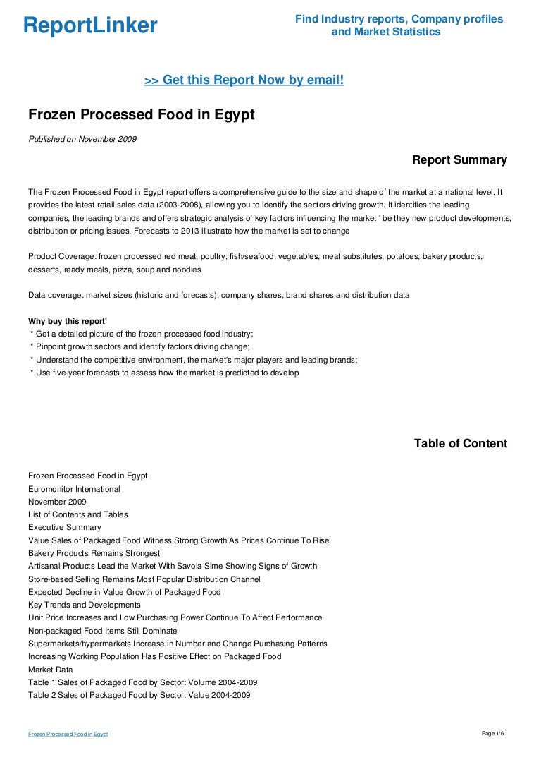 Frozen Processed Food in Egypt