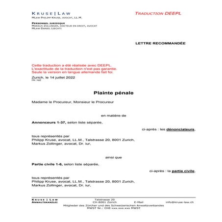 Plainte Pénale Modèle : Exemple de dépôt de plainte – DXCF
