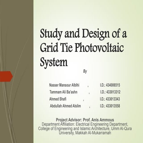 Study and design of a grid tie Photo-voltaic system | PPTX