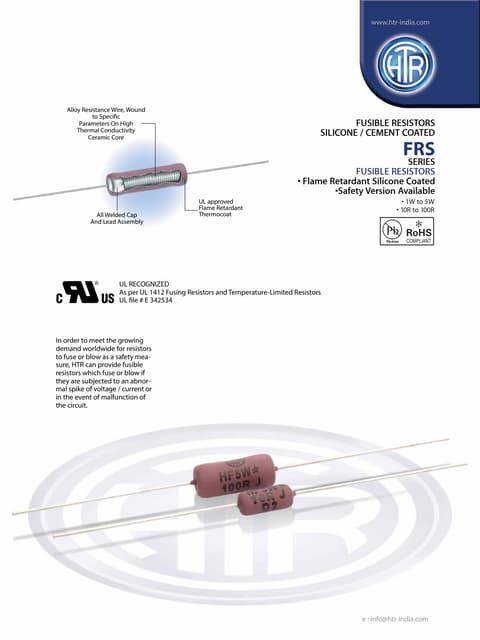 HTR India - Products - Wire Wound Resistors - Silicone Coated Resistors - FRS...