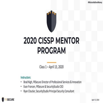 2020 FRsecure CISSP Mentor Program - Class 1