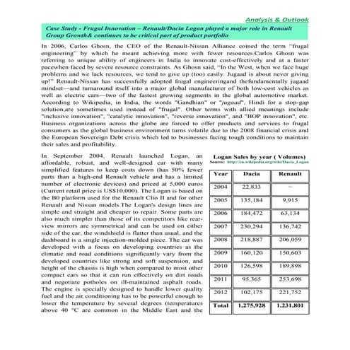 Case Study - Frugal Innovation – Renault/Dacia Logan played a major role in R...