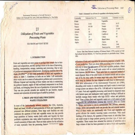 Fruits and vegetables waste utilization