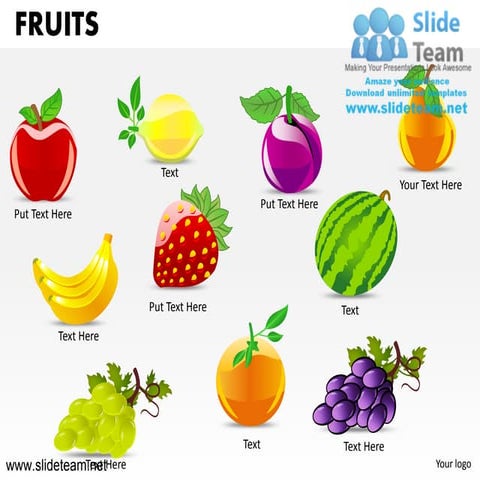 Fruits bananas melon orange grapes powerpoint ppt slides.