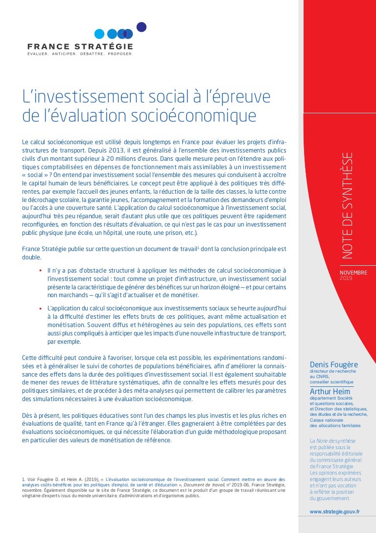 Note De Synthese L Investissement Social A L Epreuve De L Evaluatio