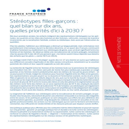 Rapport de France Stratégies sur les stéréotypes de genre