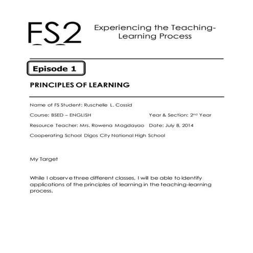 Field Study 2 Episode 1 Principles of Learning